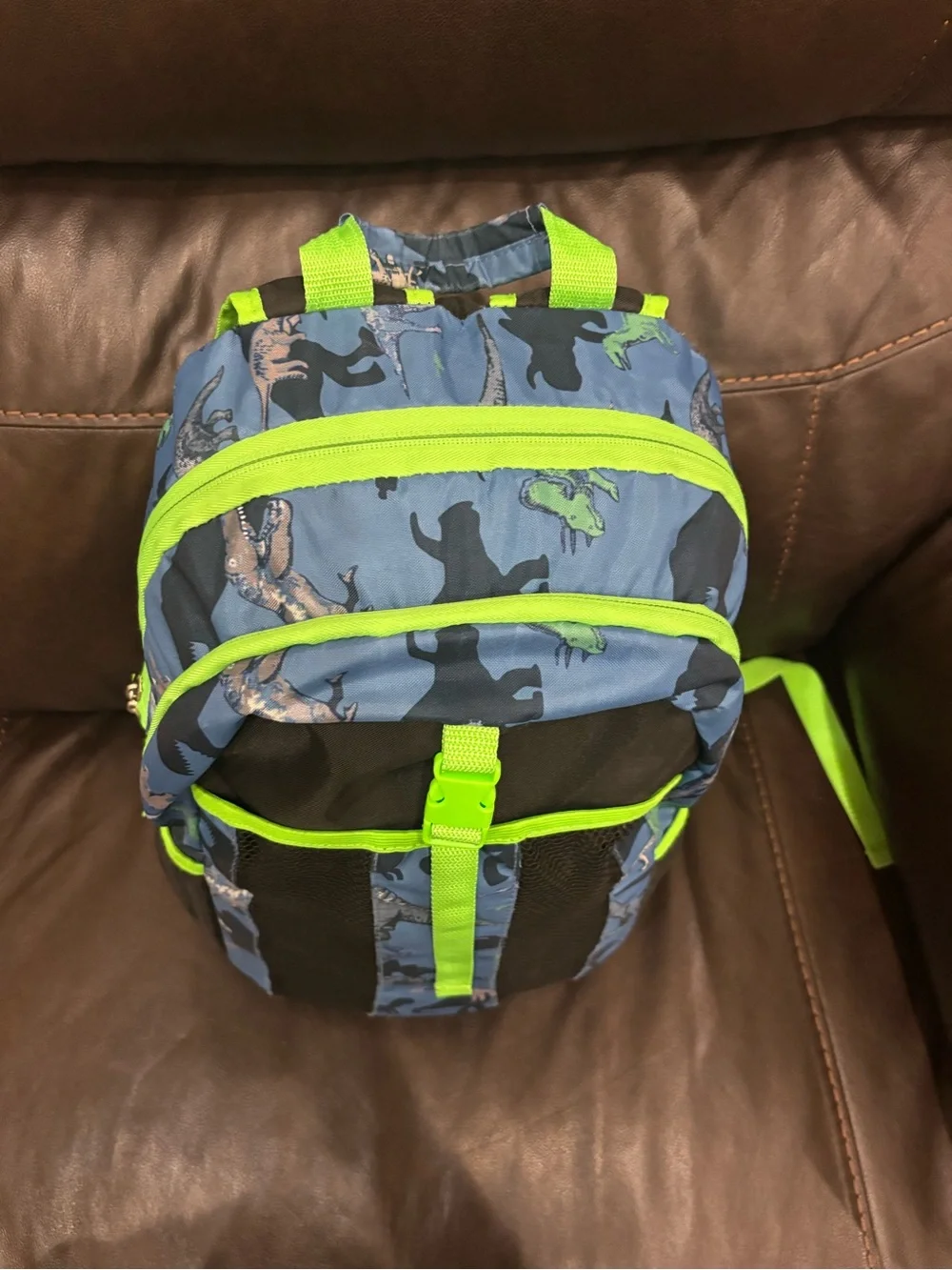 Blue & Neon Green Dino Print kids Backpack